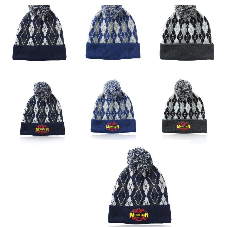 Diamond Pattern Knitted Pompom Beanie 7