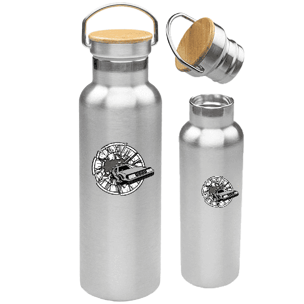 Stainless Steel Water Bottle - Wood-topped Cap, 20 oz. 3