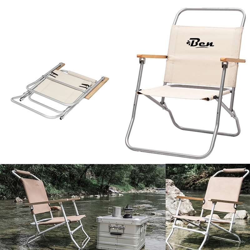 Beach Folding Chair With Wooden Handle And Shoulder Strap 1
