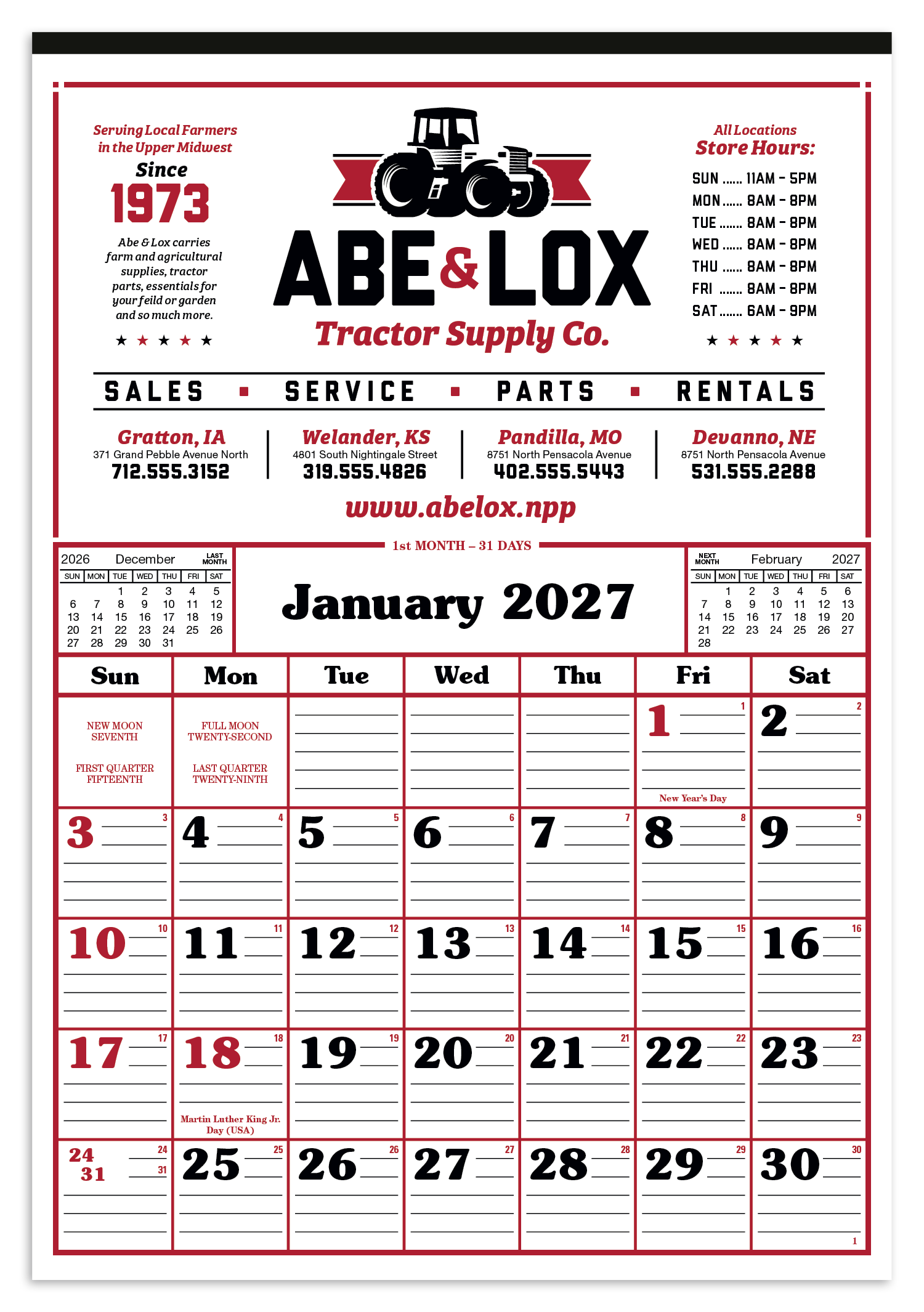 Skinner & Kennedy® Commercial 12-Sheet Calendar 25