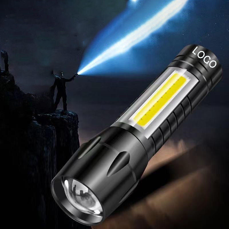 USB Rechargeable LED Flashlight w/COB Side Lights 10