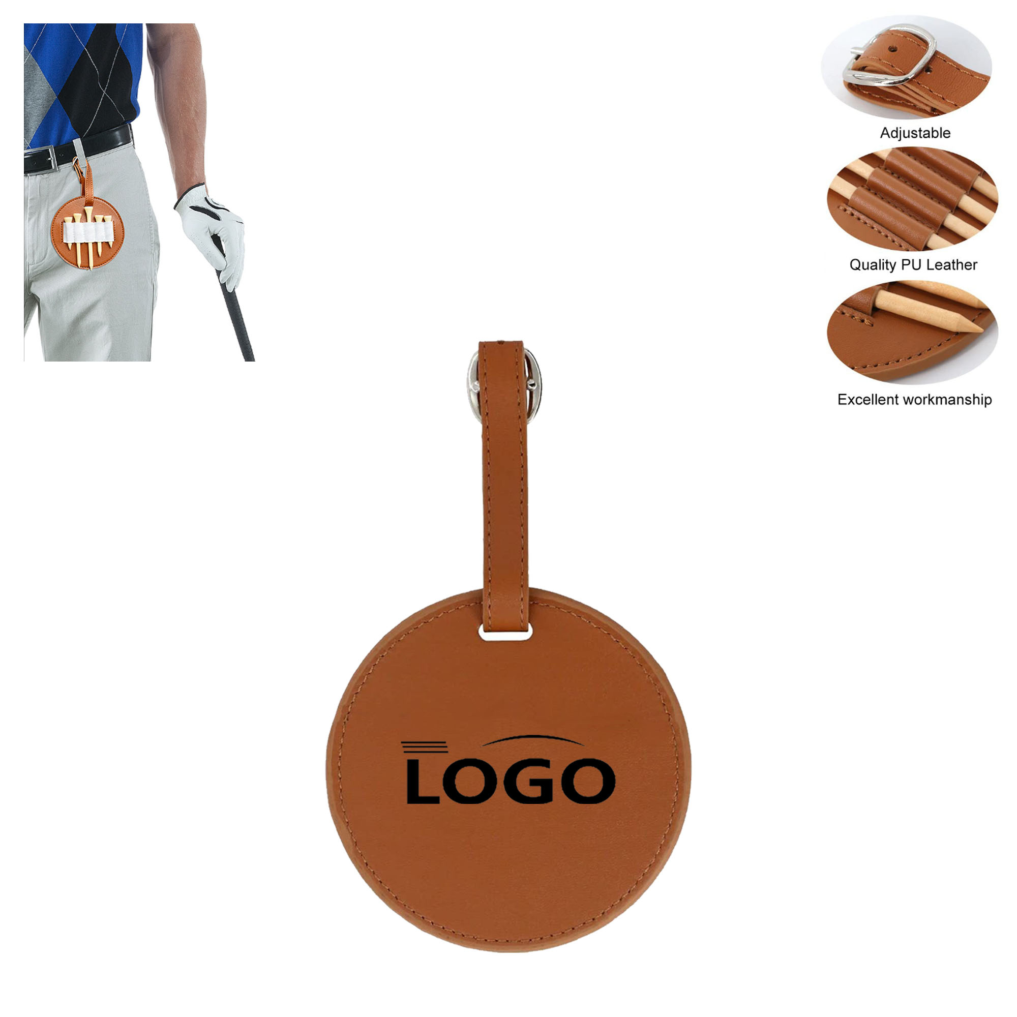 MOQ 100pcs Golf Leather Bag Tag With 5 Ball Nail Set 4
