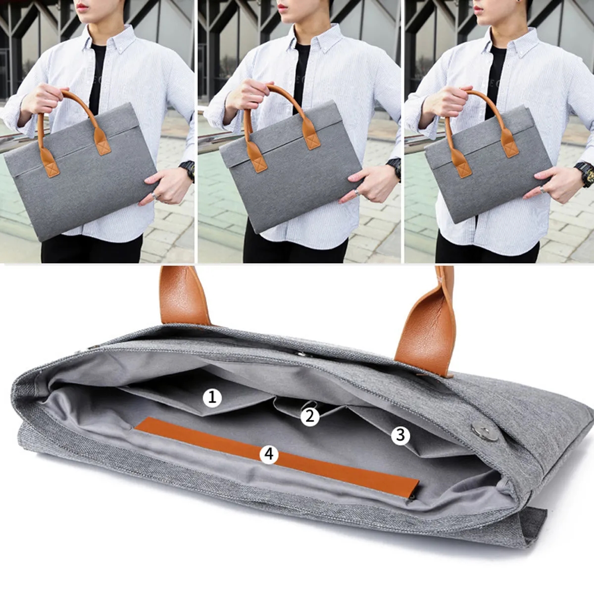 14" Business Laptop Handbag With PU Leather Handles 4
