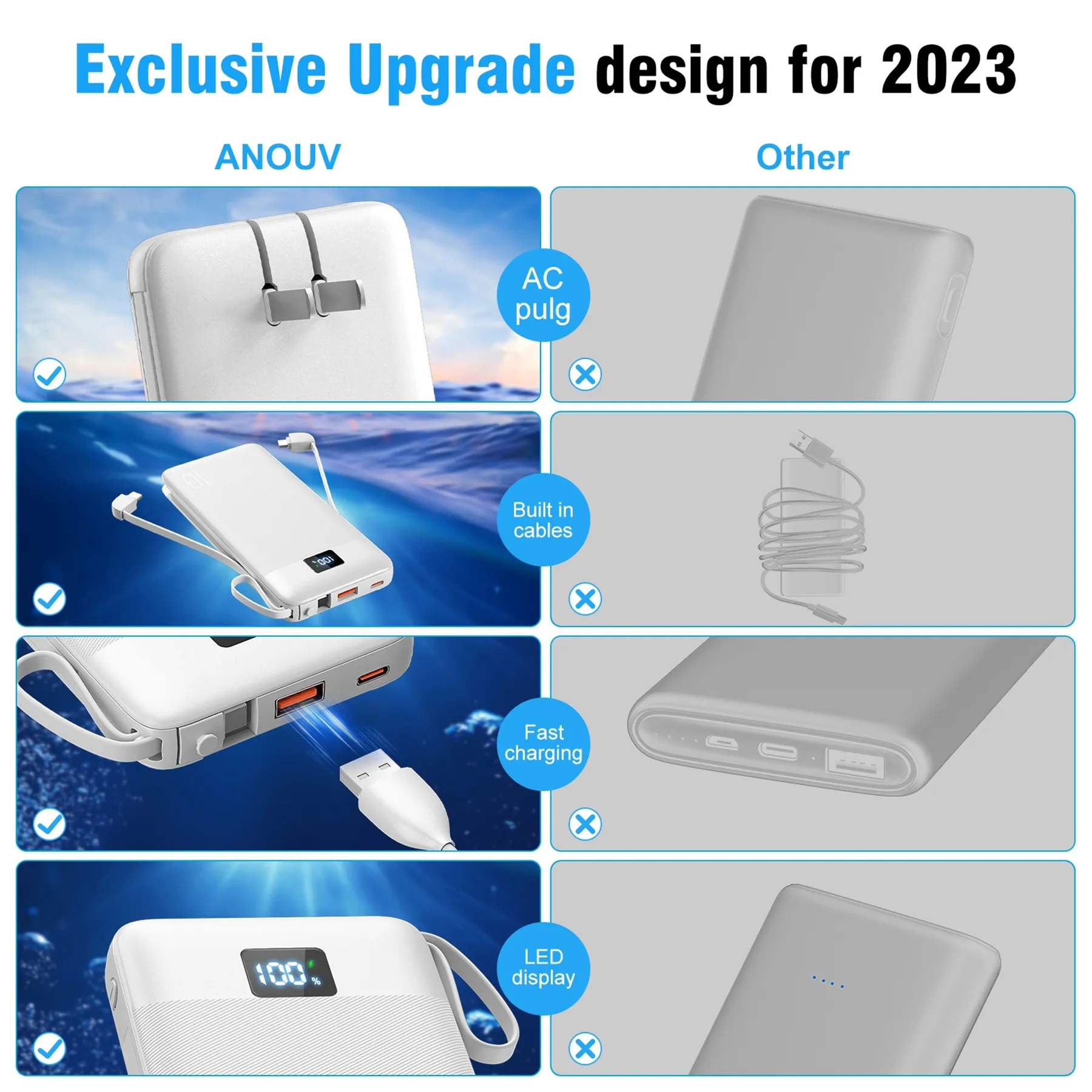 10000 mAh Built-in Charging Cables Power Bank with Plug 4