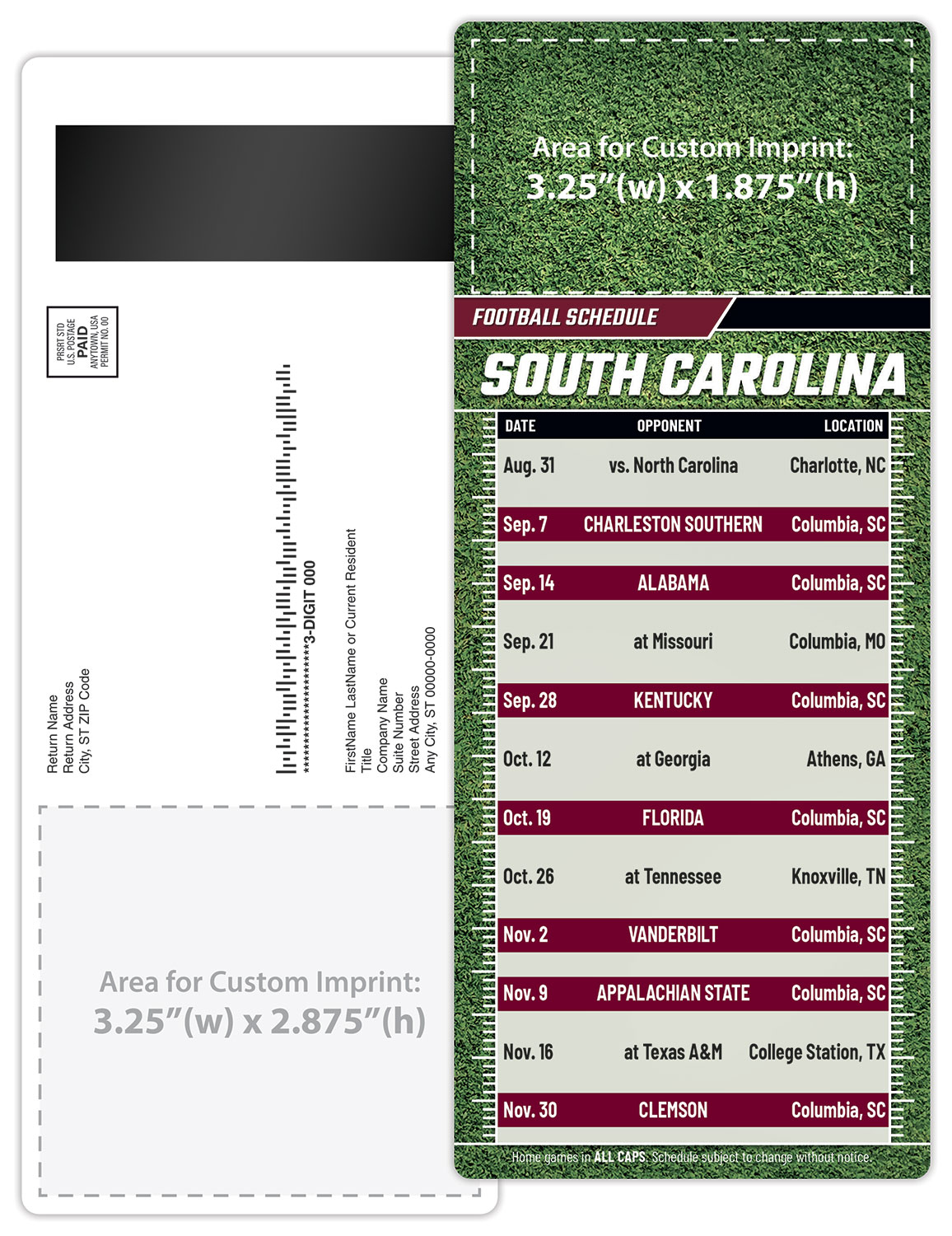 Football Schedule Laminated Card/Postcard with Magnet Strip 3.5x8.5 - 14 pt. 2