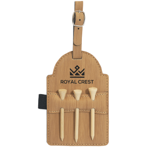 5" X 3 1/4" Laserable Leatherette Golf Bag Tag With 3 Wooden Tees 10