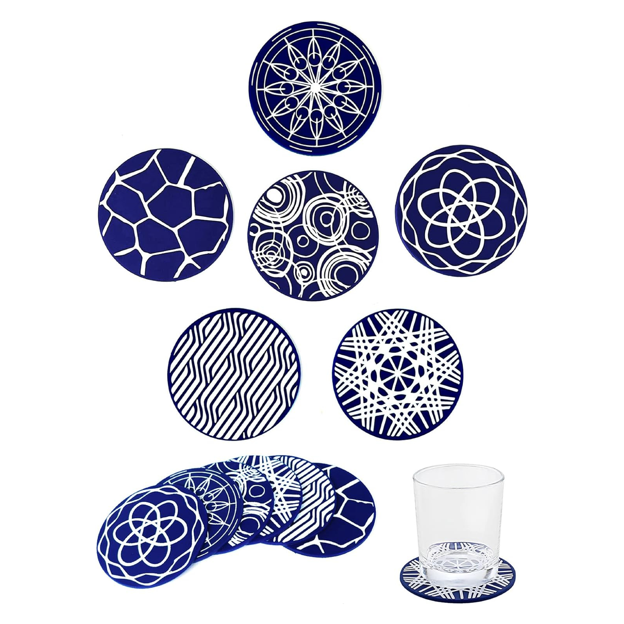 6 Pcs Reusable Figure Silicone Drink Coasters Set With Holder 2