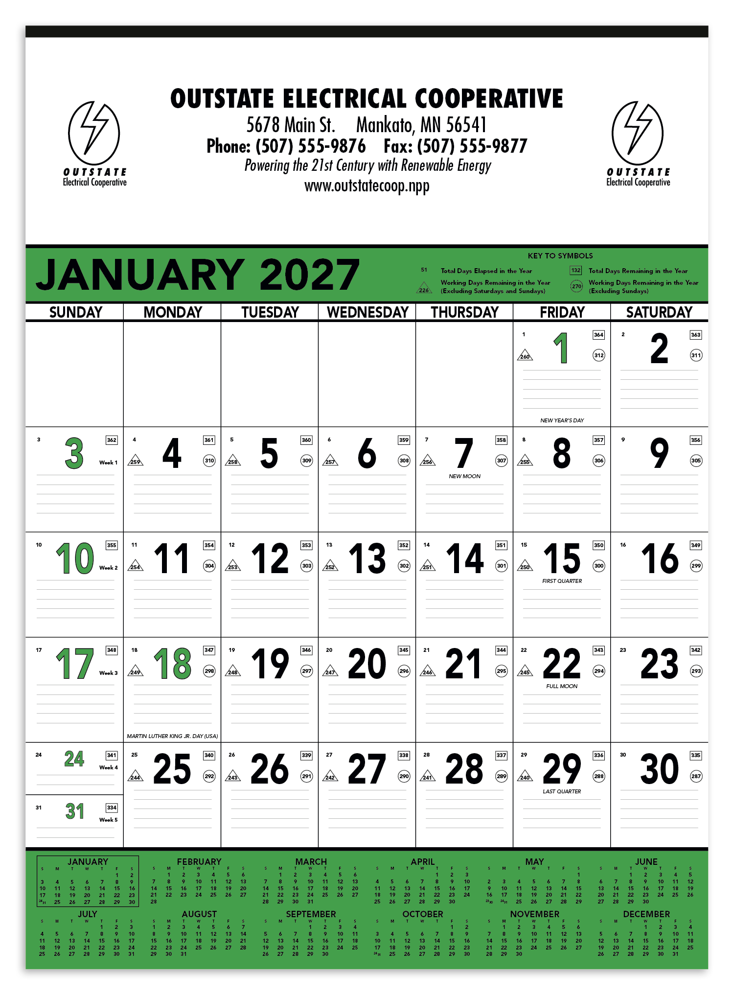 Triumph® Calendars Green & Black Contractor Memo Calendar 11