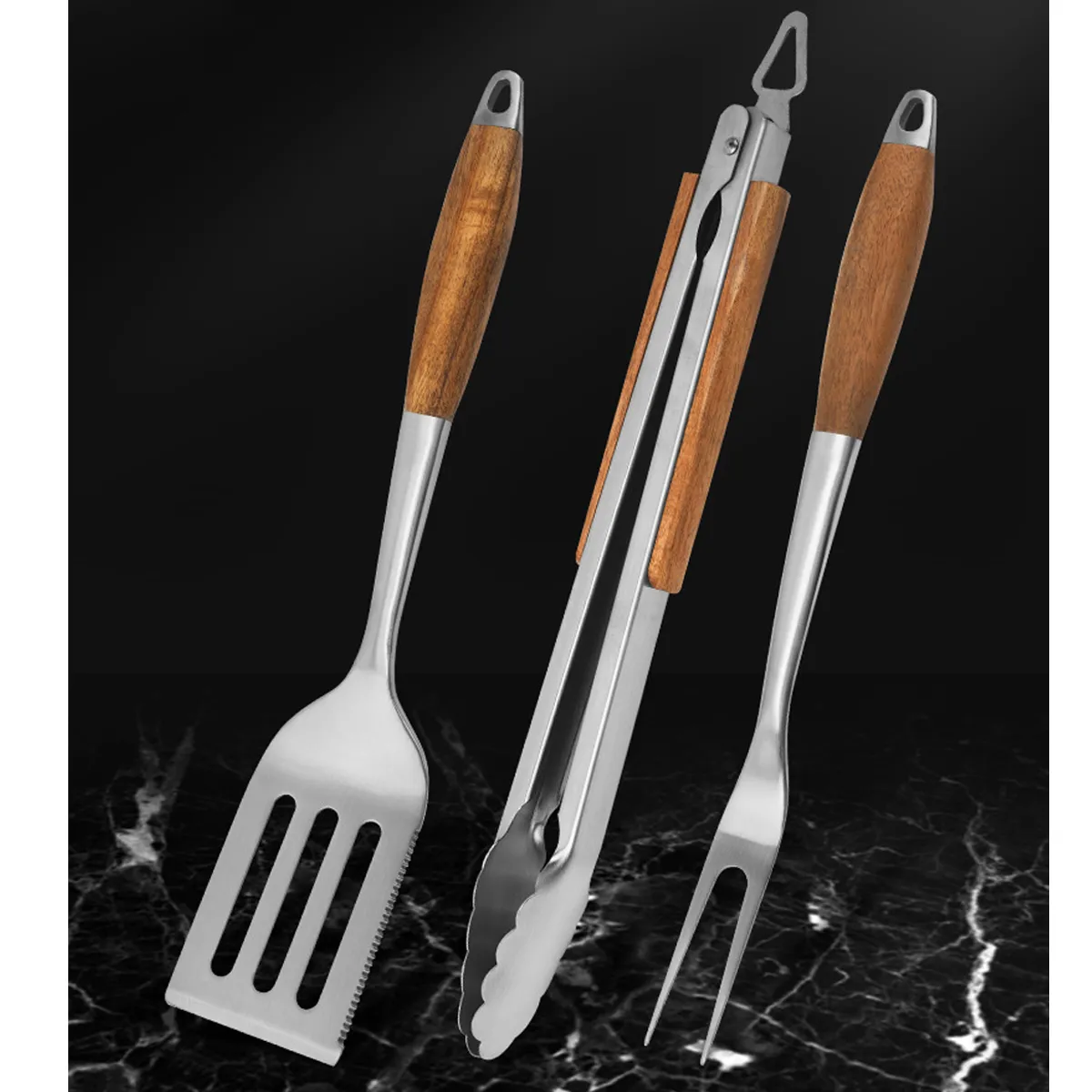 3-Piece BBQ Grilling Tool Set Stainless Steel Tongs Spatula 6