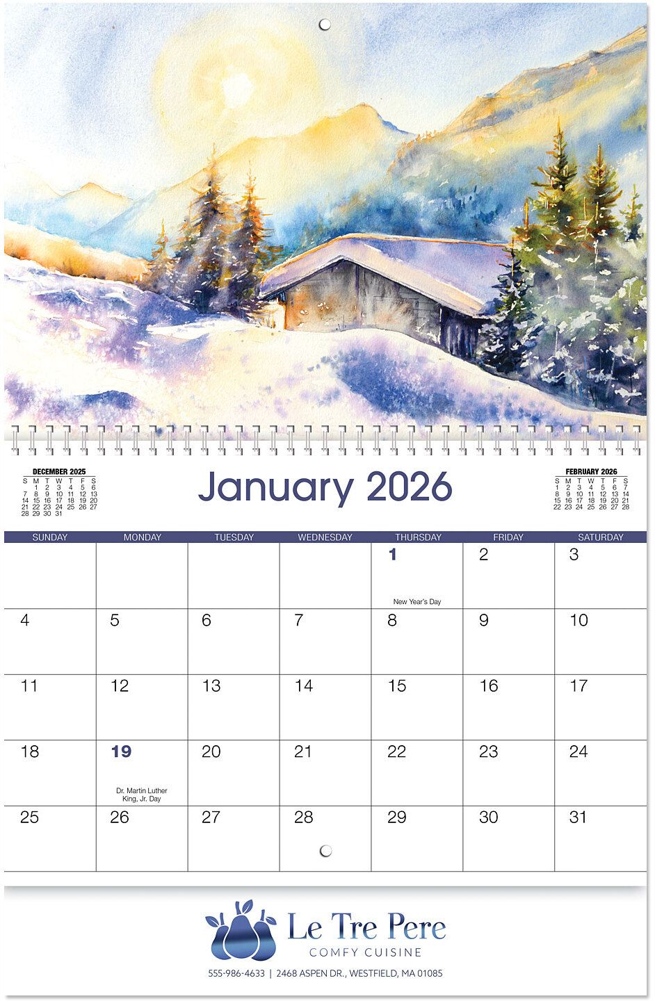 WATER COLOR SPIRAL WALL CALENDAR 20