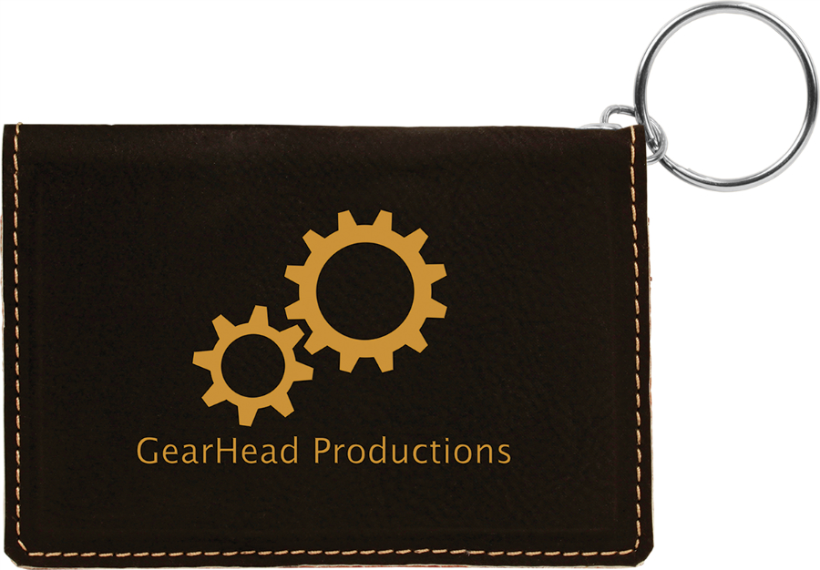 4 1/4" x 3" Black/Gold Leatherette Keychain ID Holder 2