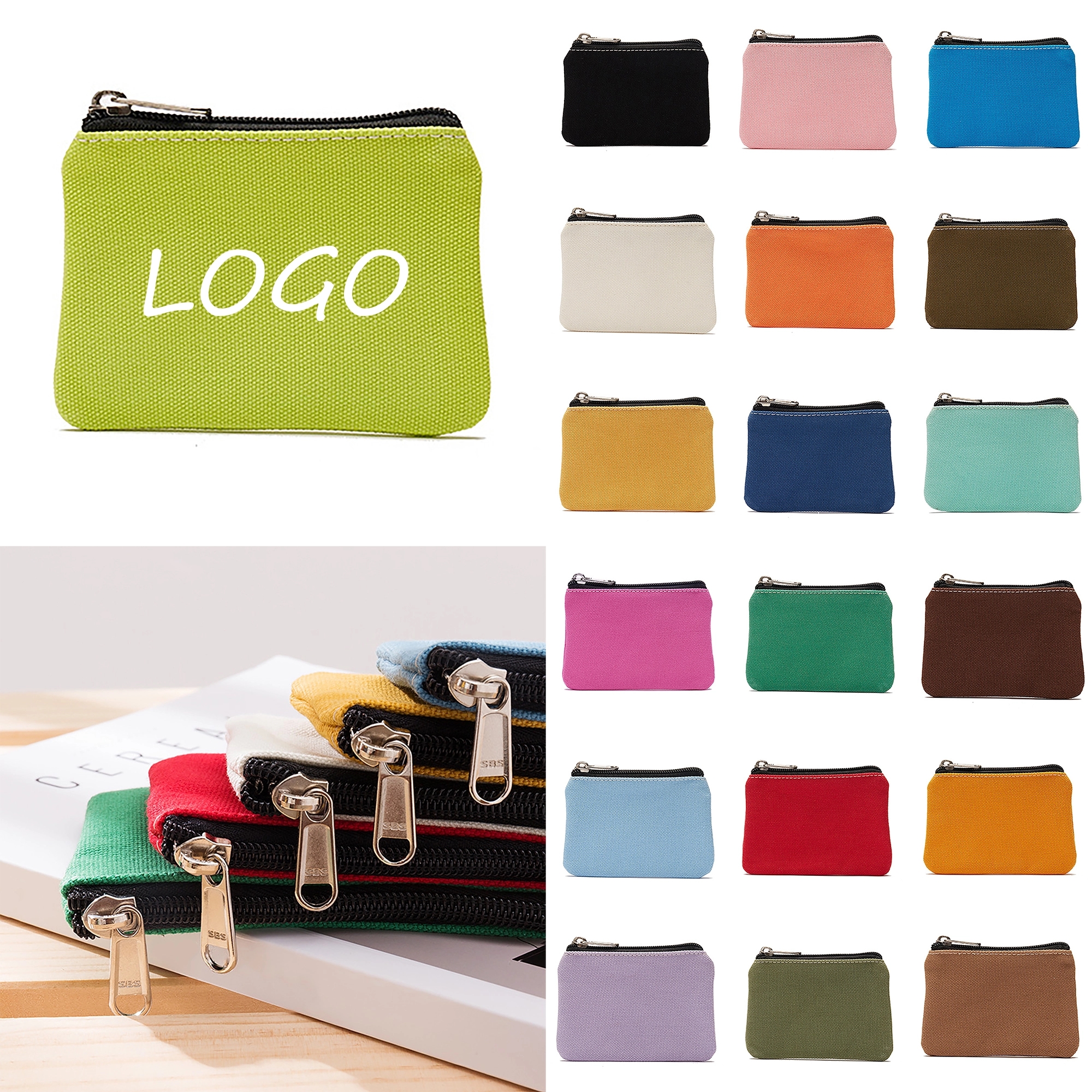 MOQ 50pcs Canvas Small Zipper Blank Coin Purses Pouches 23