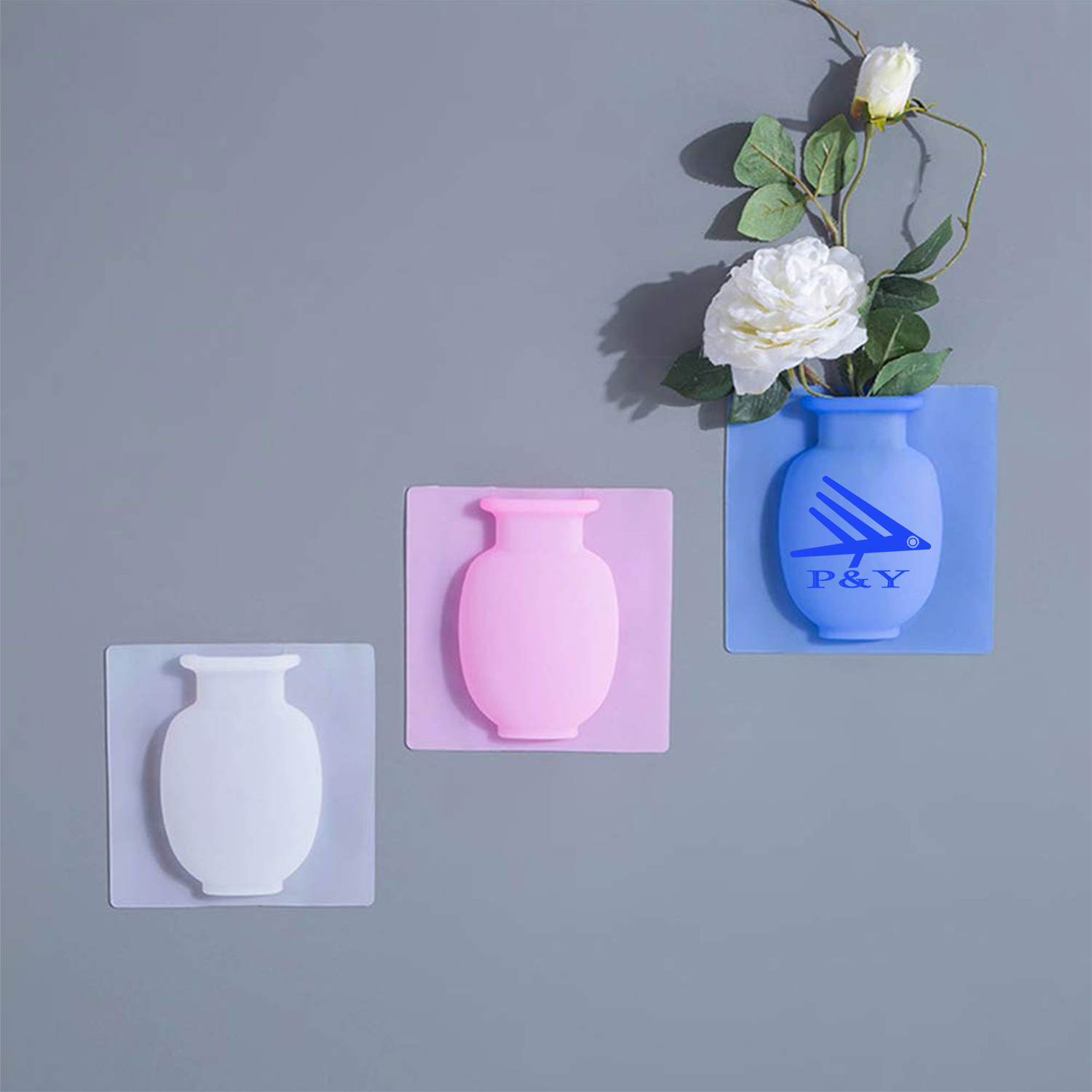 Reusable Wall-Mounted Silicone Flower Vase for Home Decor 3