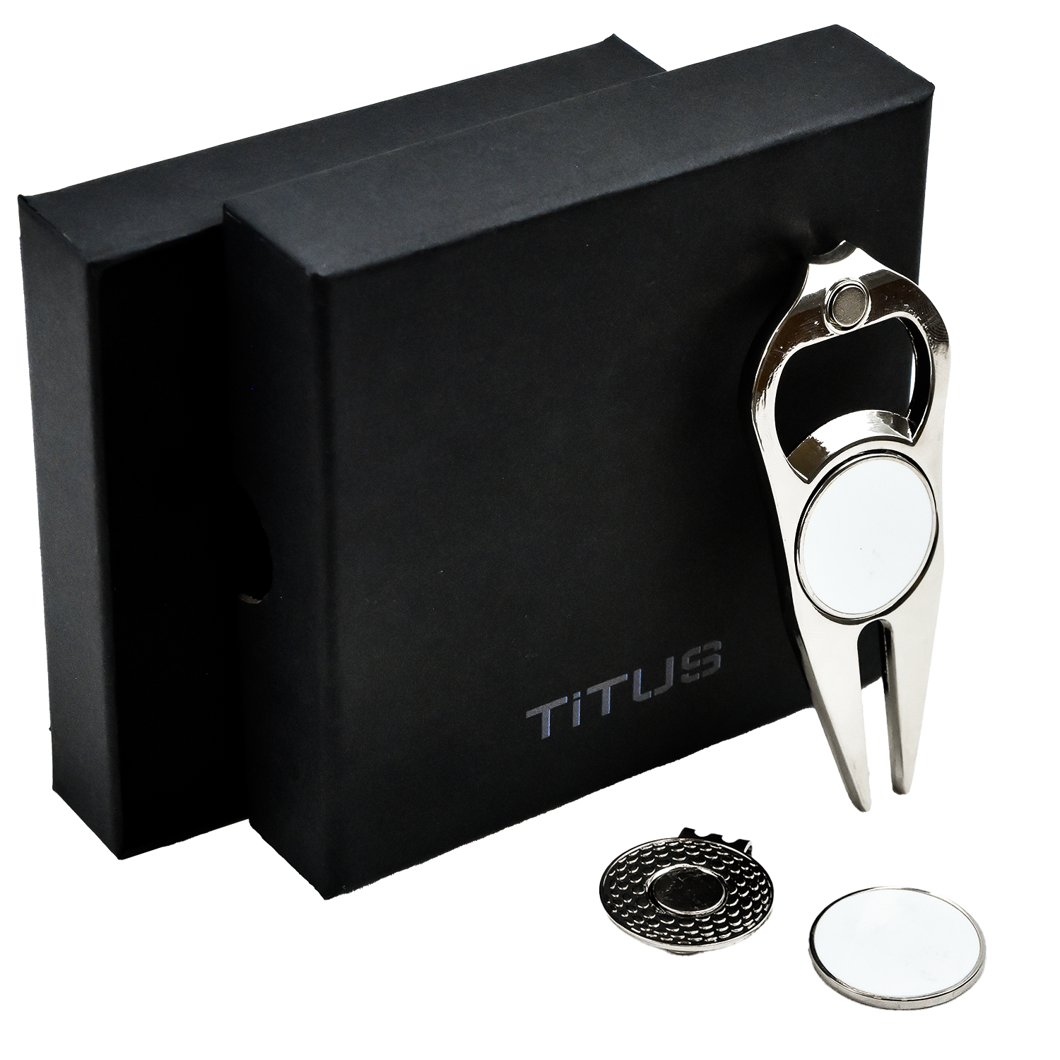TiTUS® 3-in-1 Golf Tool Set - Divot Tool, Ball Marker & Cap Clip 1