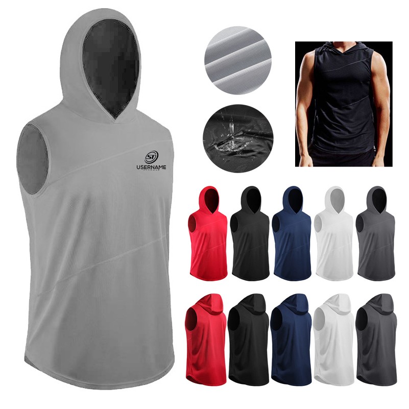Men's Workout Tank Tops Gym Sleeveless Hoodies Dry fit Vest 3