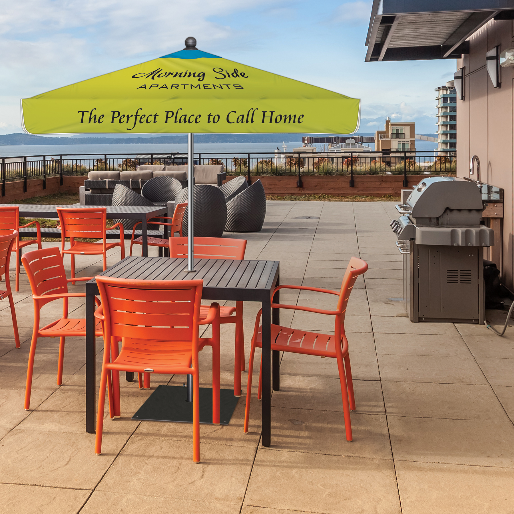 7.5' Heavy Duty Square Umbrella Kit with Valance and Steel Base 15