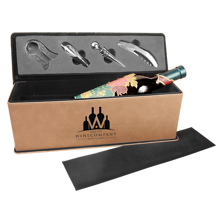 Light Brown Leatherette Single Wine Box with Tools 2