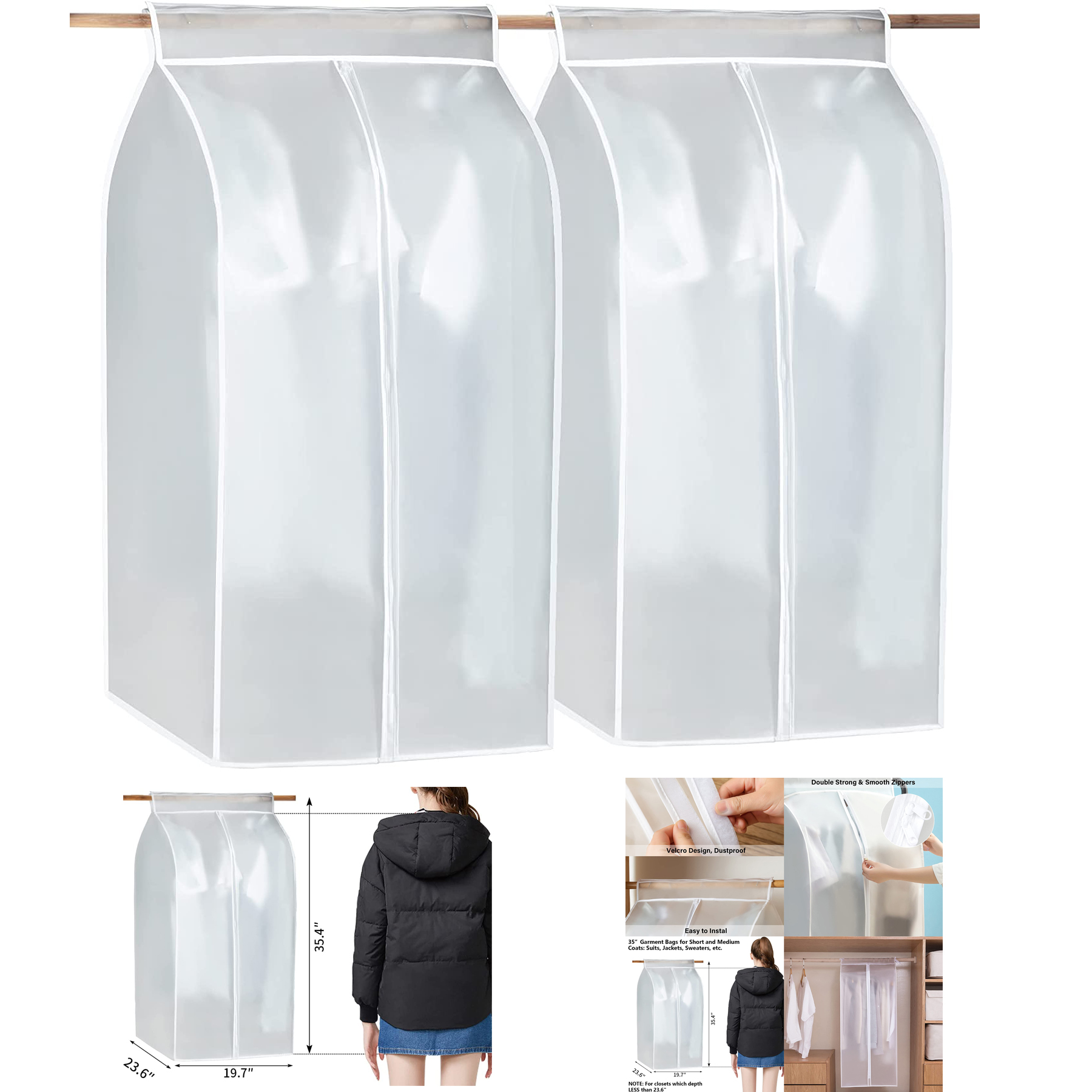 35'' Translucent Hanging Garment Rack Cover Bag