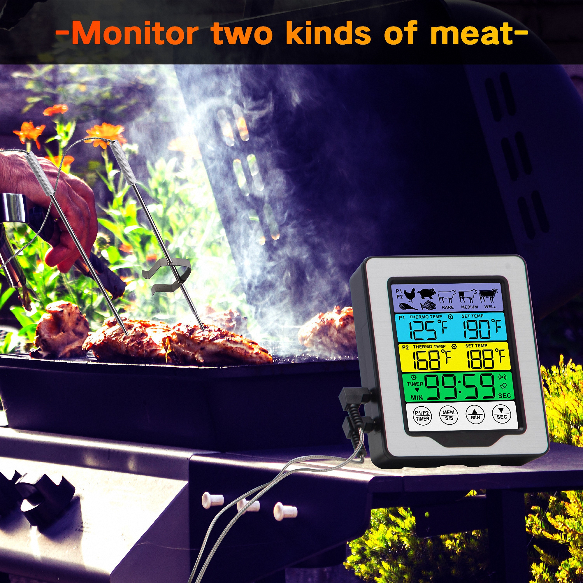 Digital Touchscreen BBQ Grill Thermometer with Color LCD 5