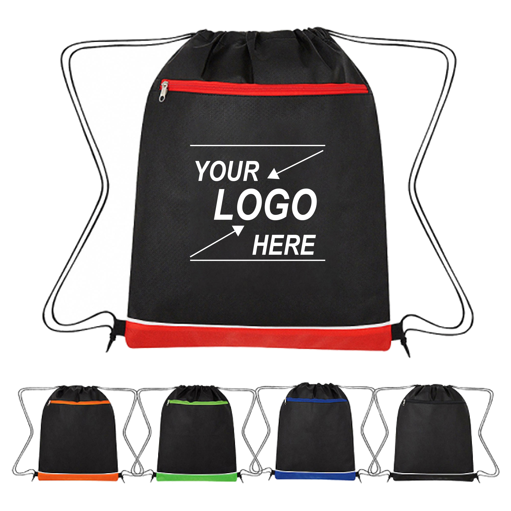 Drawstring Backpack with Zipper Pocket 210D Polyester 3