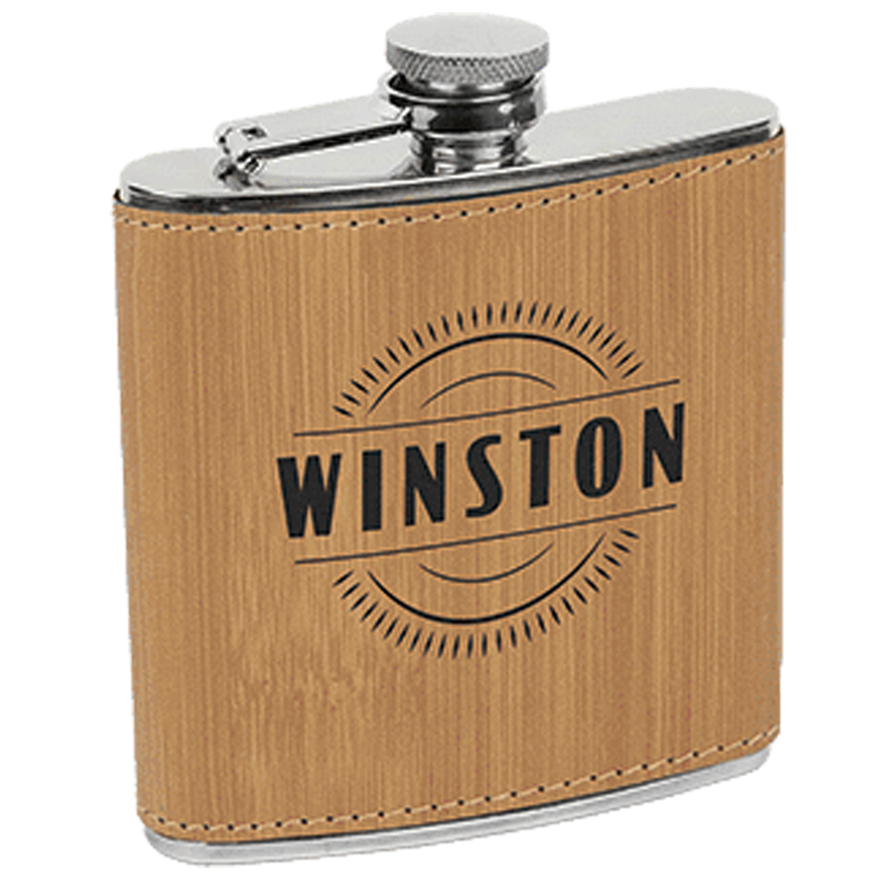 Bamboo Leatherette Stainless Steel Flask