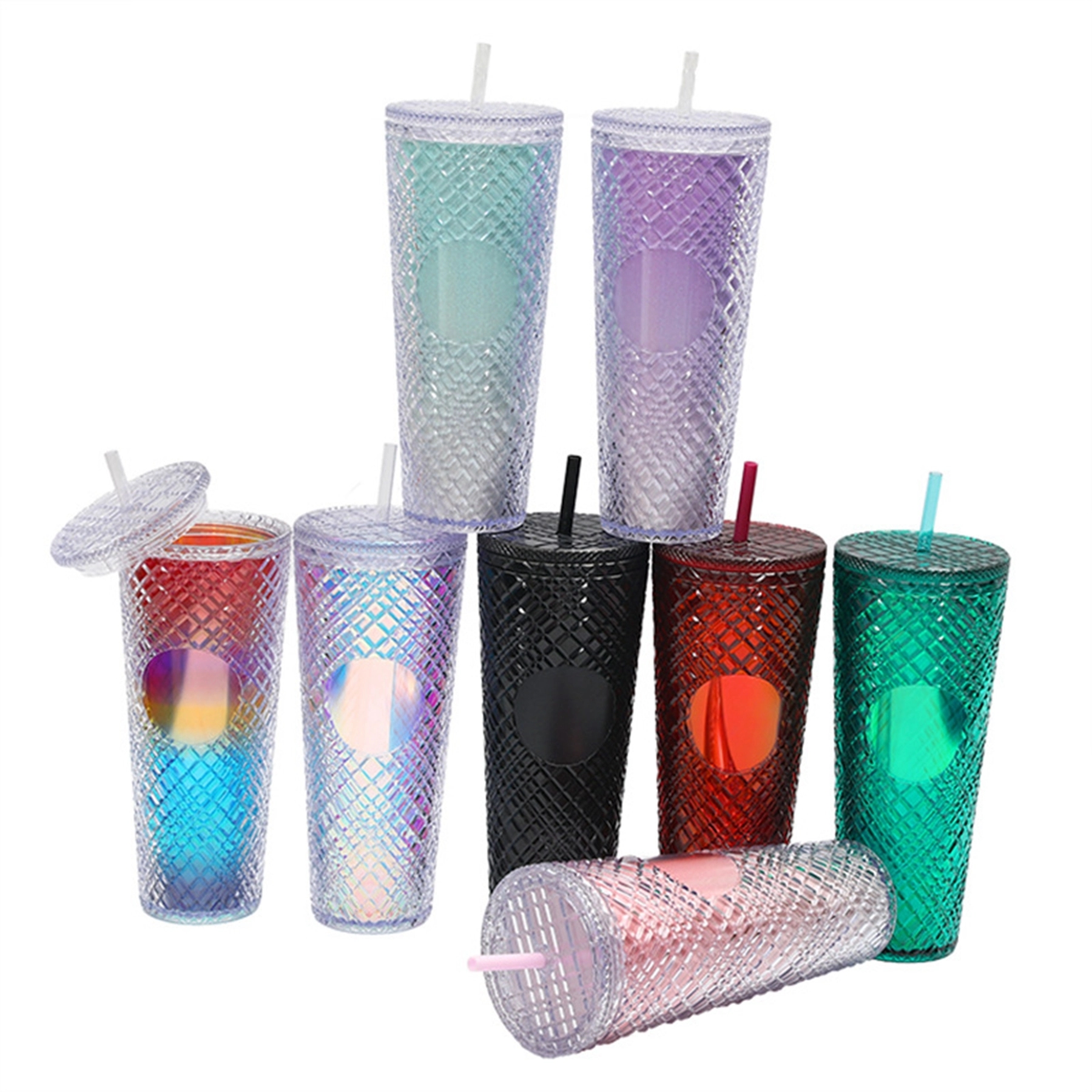 24 Oz. Plastic Double Wall Coffee Tumbler with Straw 7