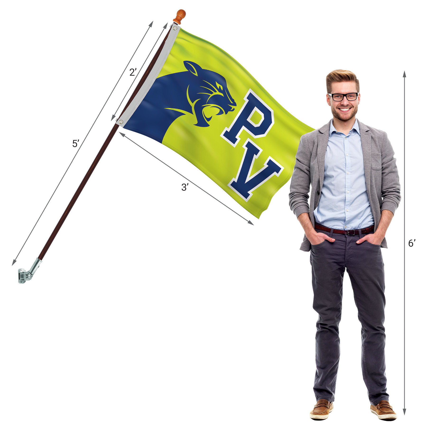 Promotional Flag Kit with 2' x 3' Flag and Silver Bracket 11