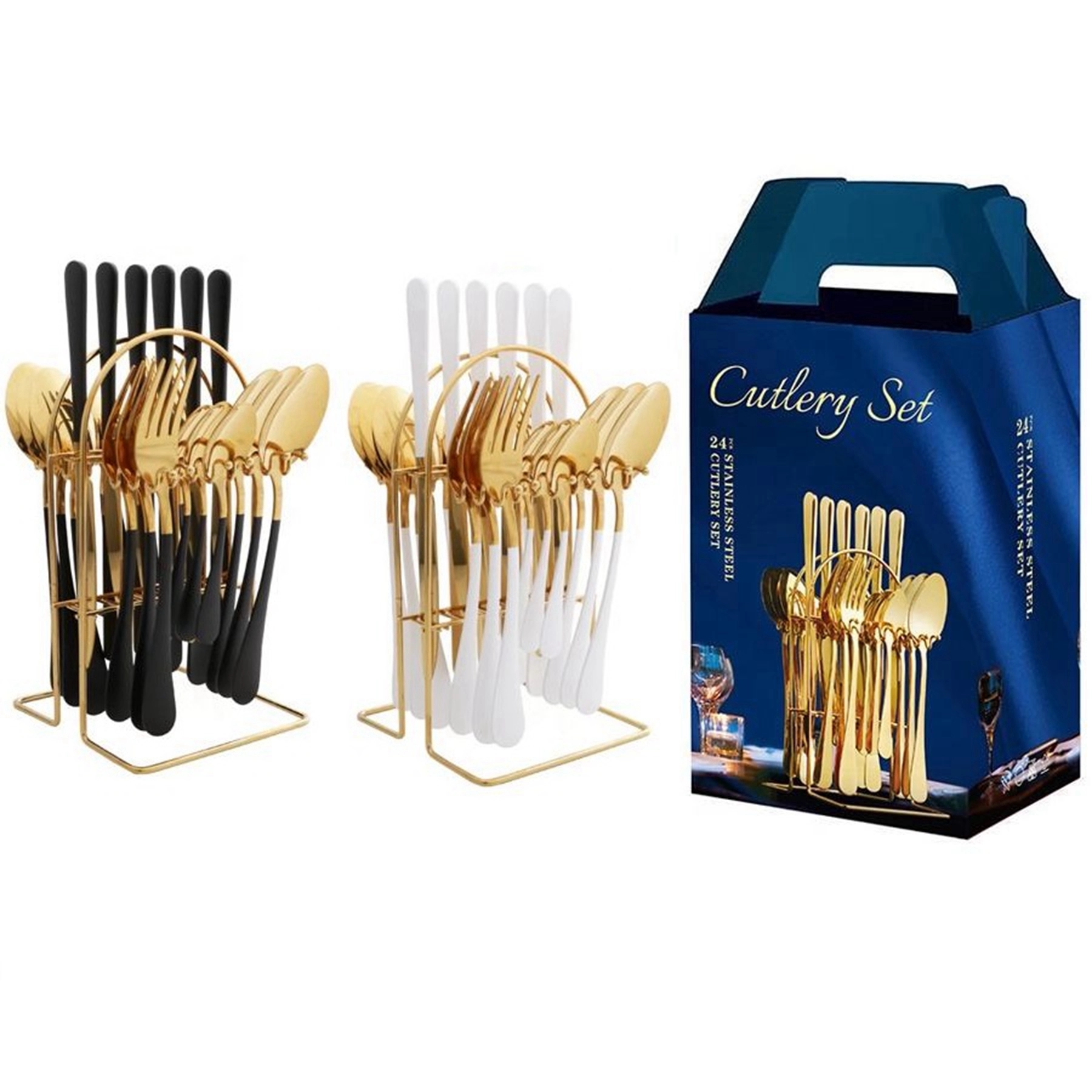24 Piece Gold Silverware Flatware Cutlery Set With Stand 8