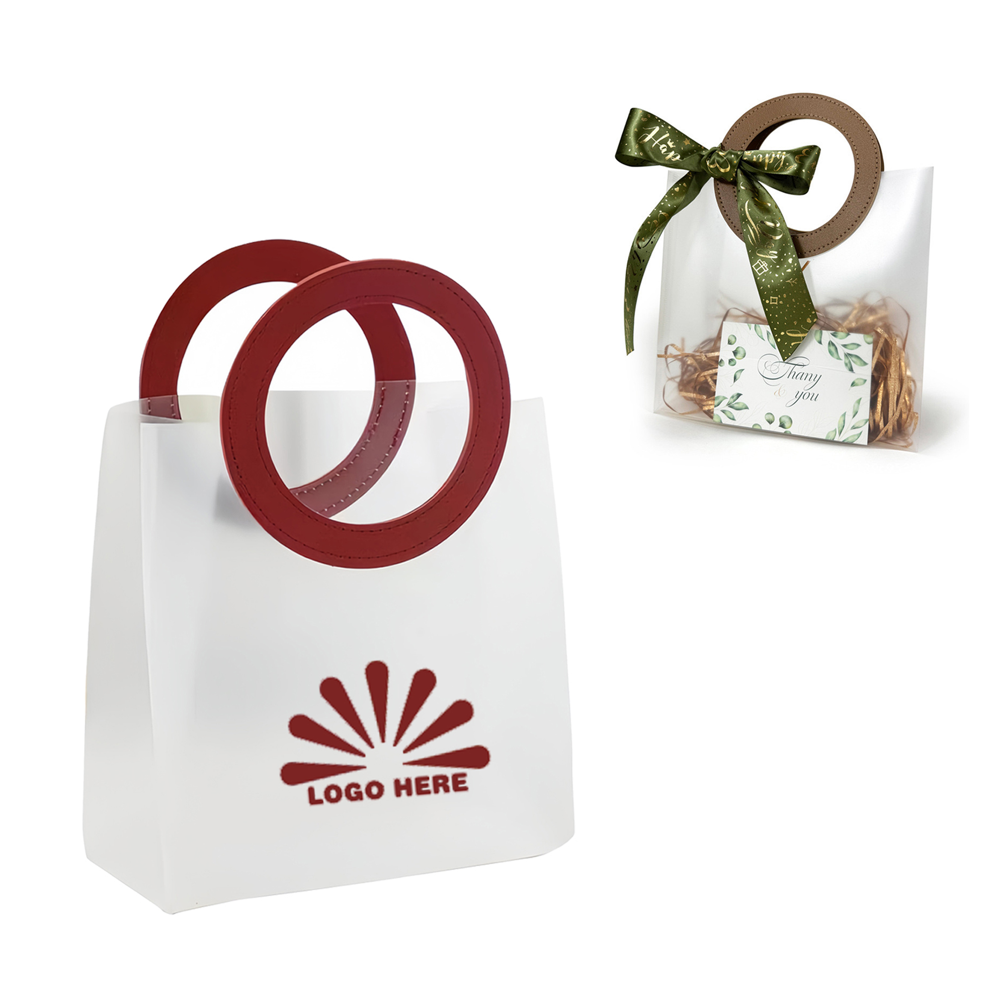 Transparent Frosted Gift Bag with PU Handles 1