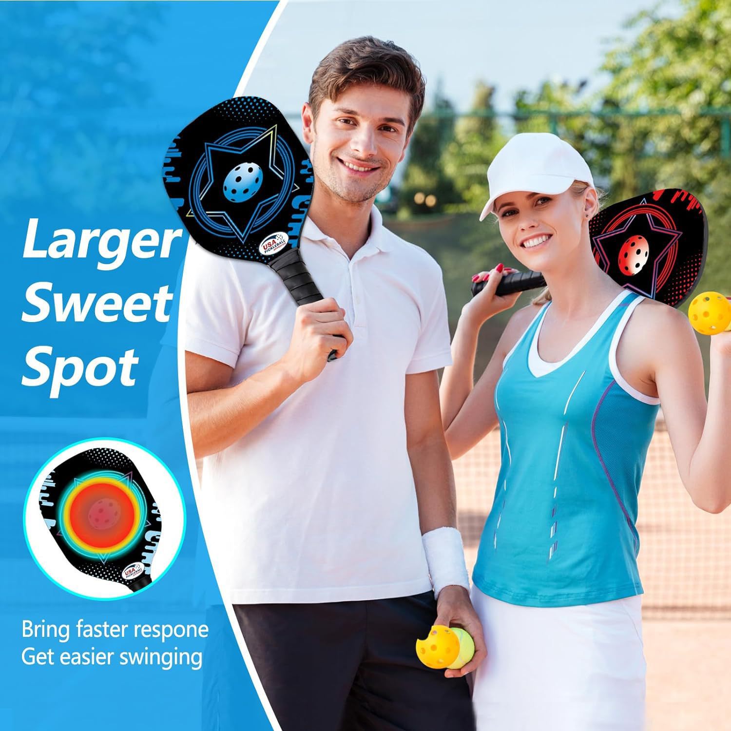Wooden Pickleball Racket Paddle & Ball Set w/ Coolmax Towel 5