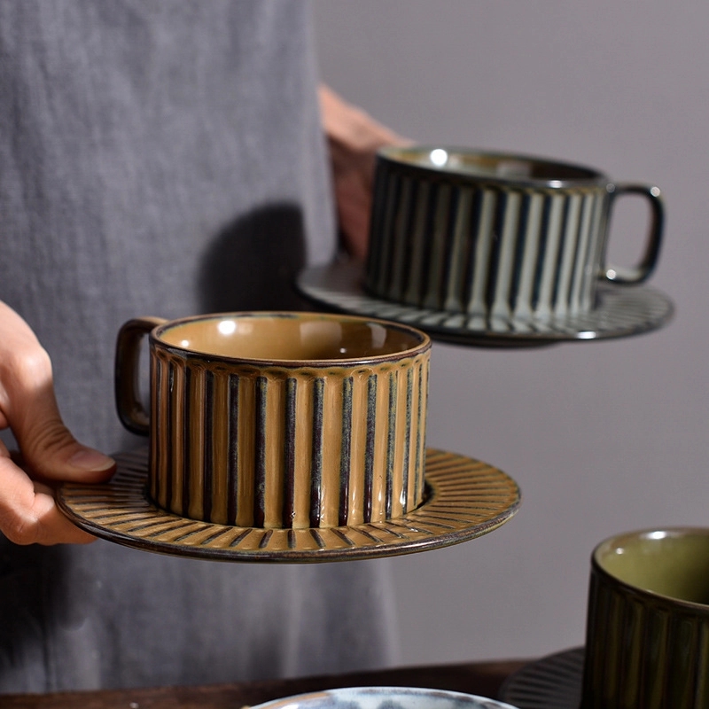 Custom 7 oz Ceramic Coffee Mug Saucer Set 6