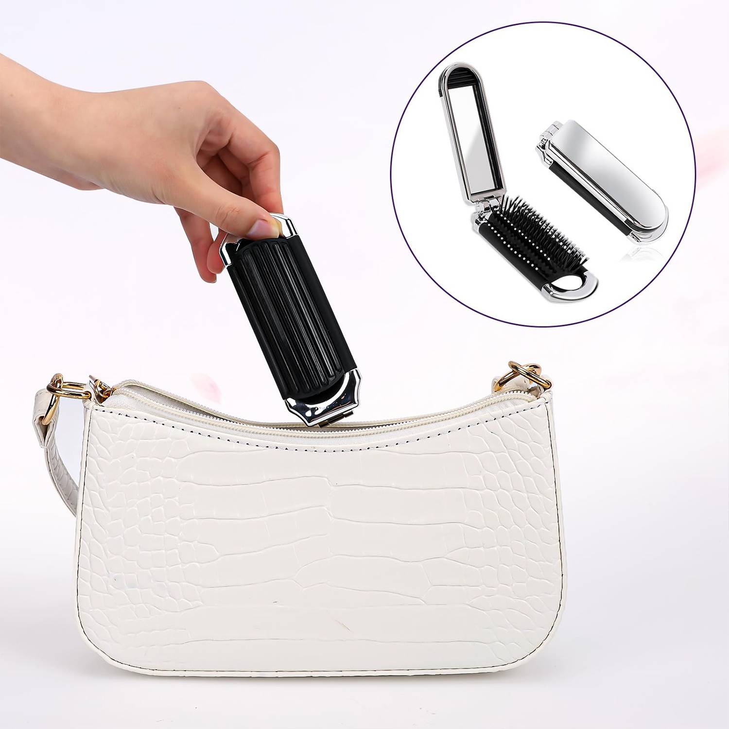 Foldable Travel Hair Brush with Mirror & Soft Bristles 6