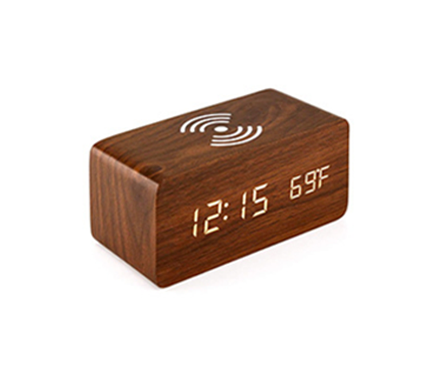 Wooden LED Alarm Clock with Wireless Charger 1