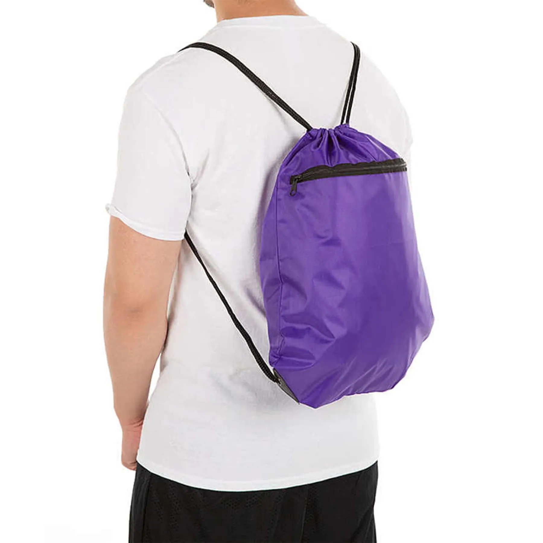 Polyester Black Zipper Pocket 14"X17" Drawstring Bag 4