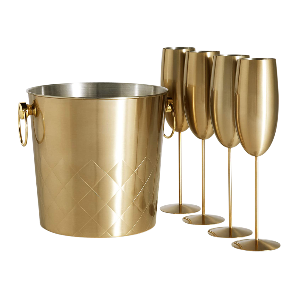 Stainless Steel Ice Bucket and Champagne Flute Set 2