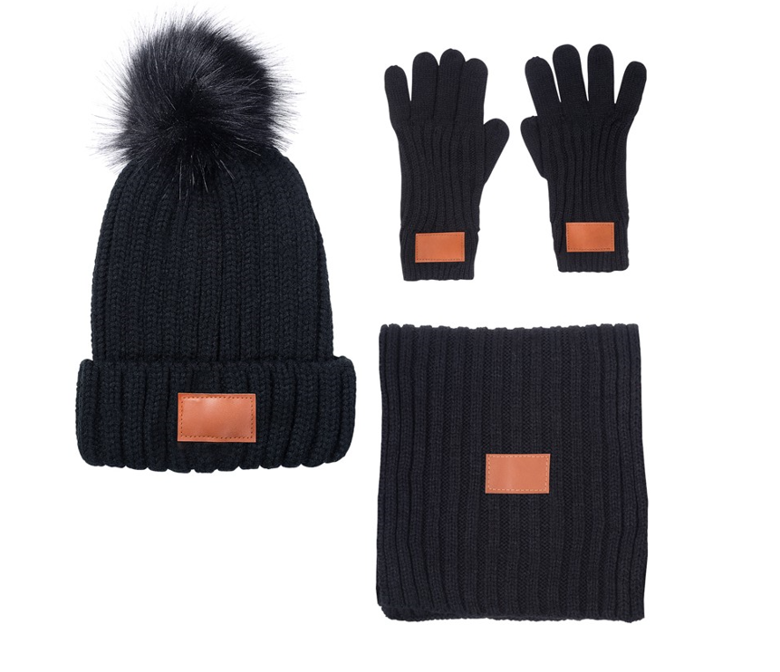 3 Pc. Rib Knit Fur Pom Winter Set 5