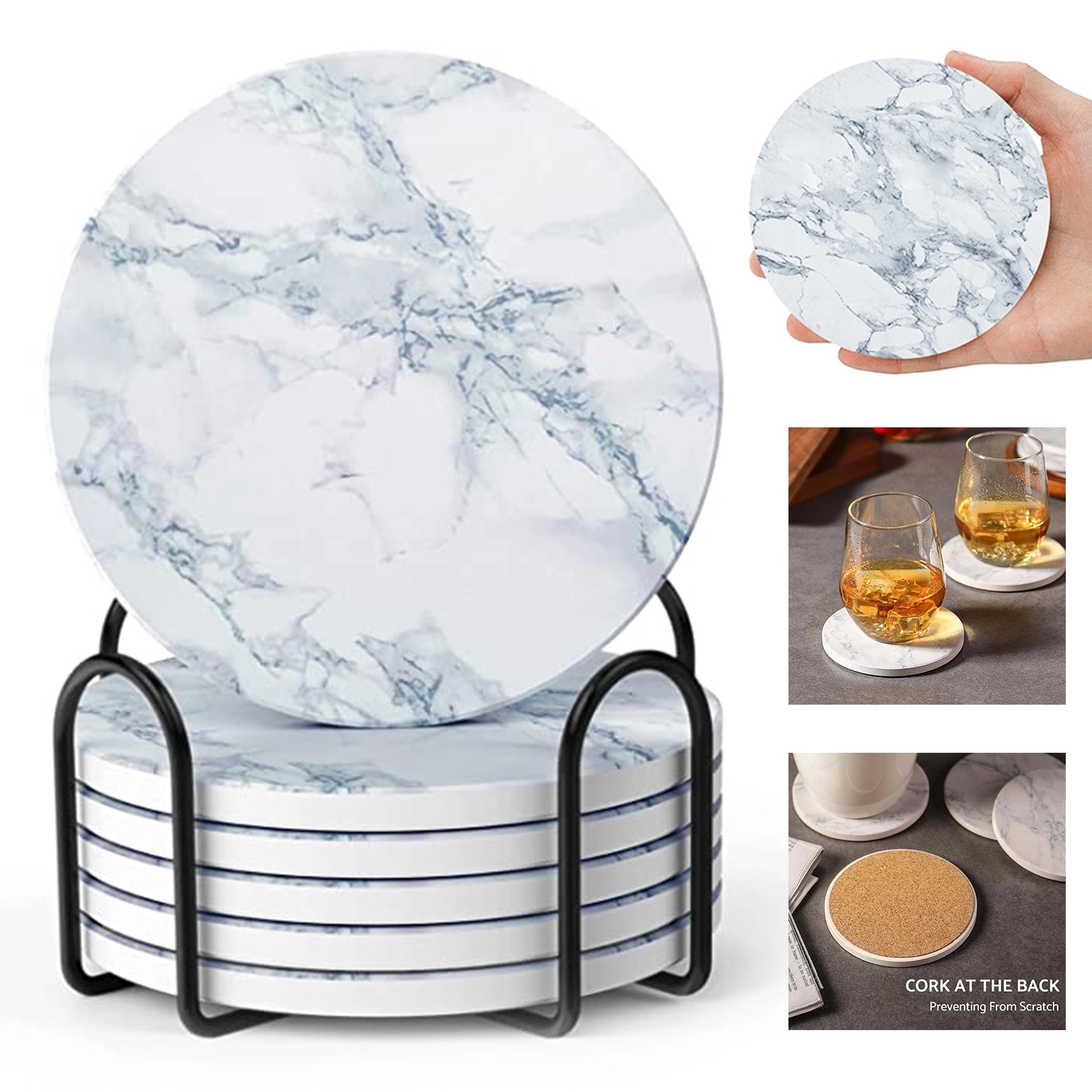 White Marble-Style Absorbent Coasters 1