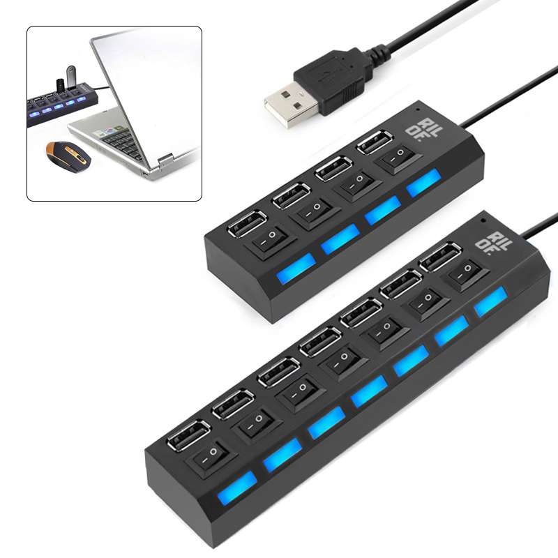 High Speed 7 Ports LED USB 2.0 Adapter Hub 3