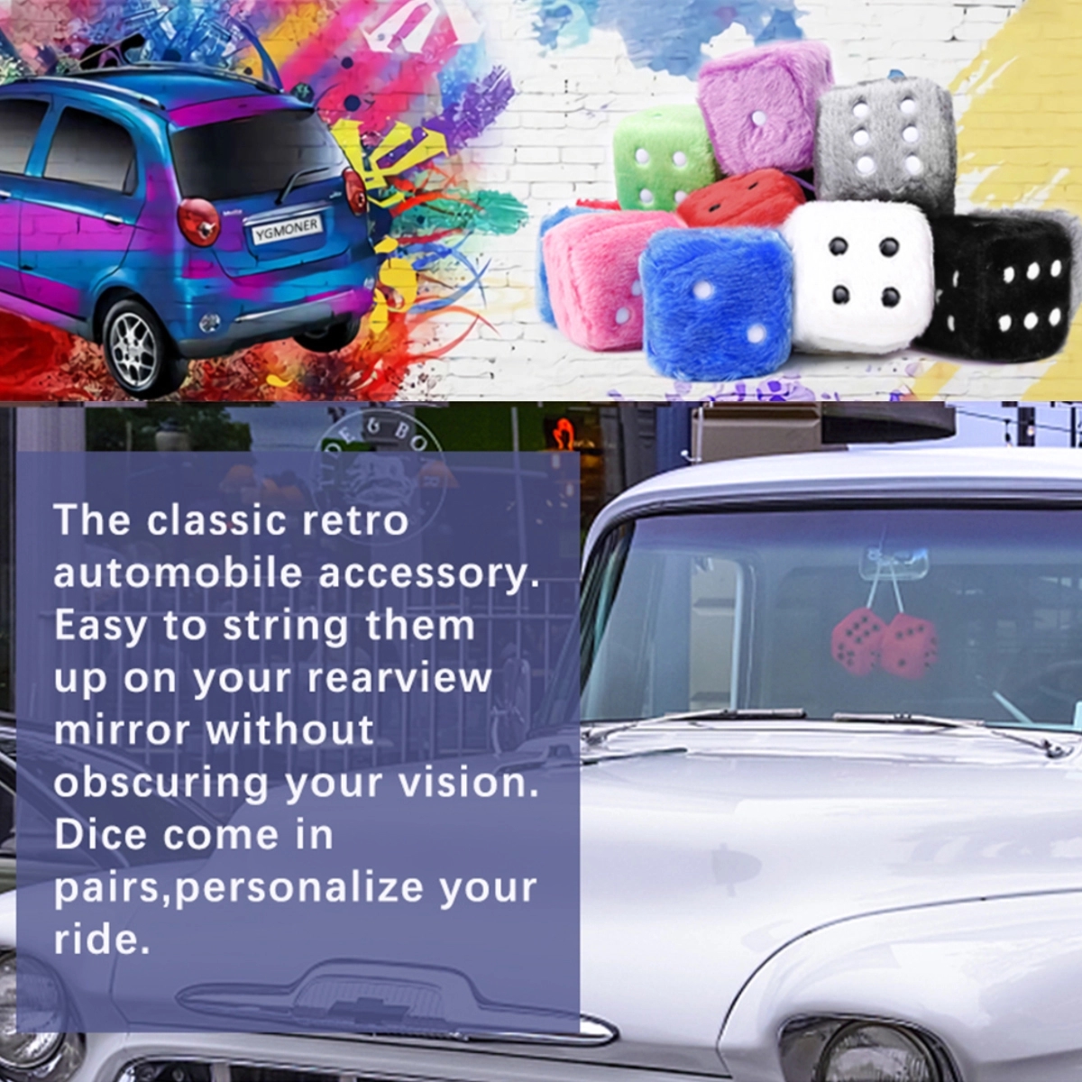 Car Retro Hanging Fuzzy Plush Dice 4