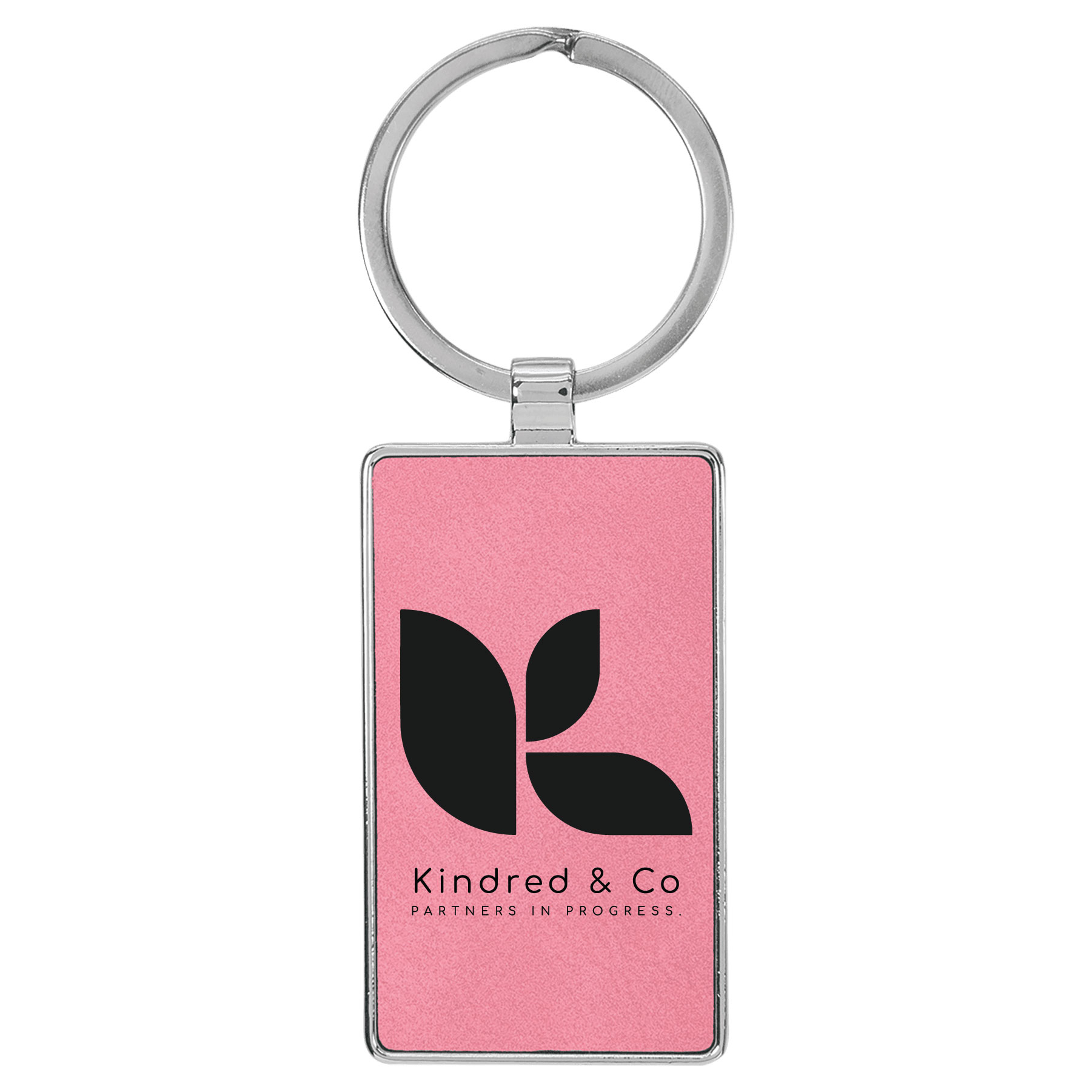 Pink Leatherette/Metal Rectangle Keychain 1