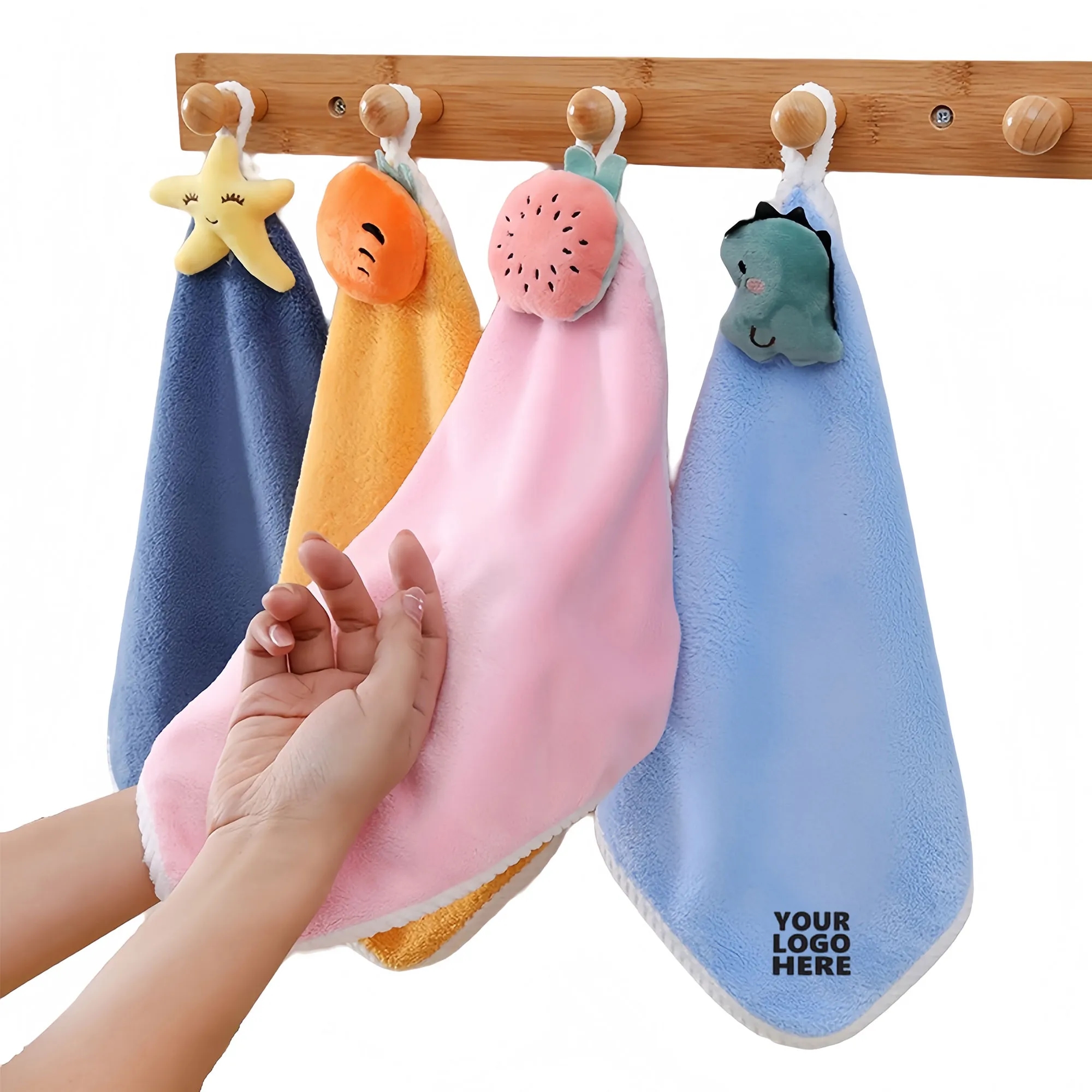 Adorable Cartoon Coral Fleece Hand Towel With Plush Topper