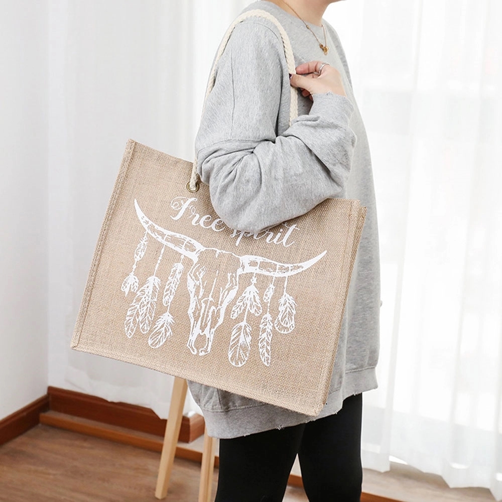 Large Natural Jute Grocery Tote Bag, custom tote bag with logo imprint 6