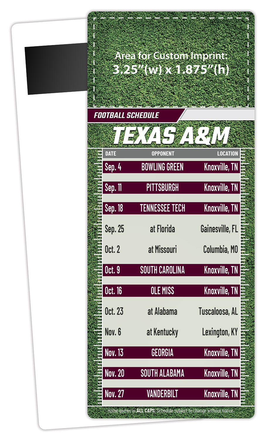 Football Schedule Laminated Card/Postcard with Magnet Strip 3.5x8.5 - 14 pt. 1