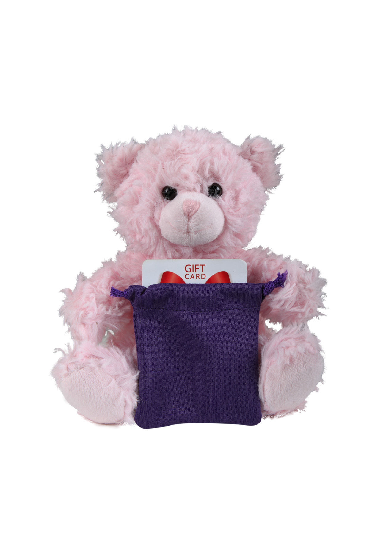 soft plush  Pink Curly Sitting Bear with gift card sack
