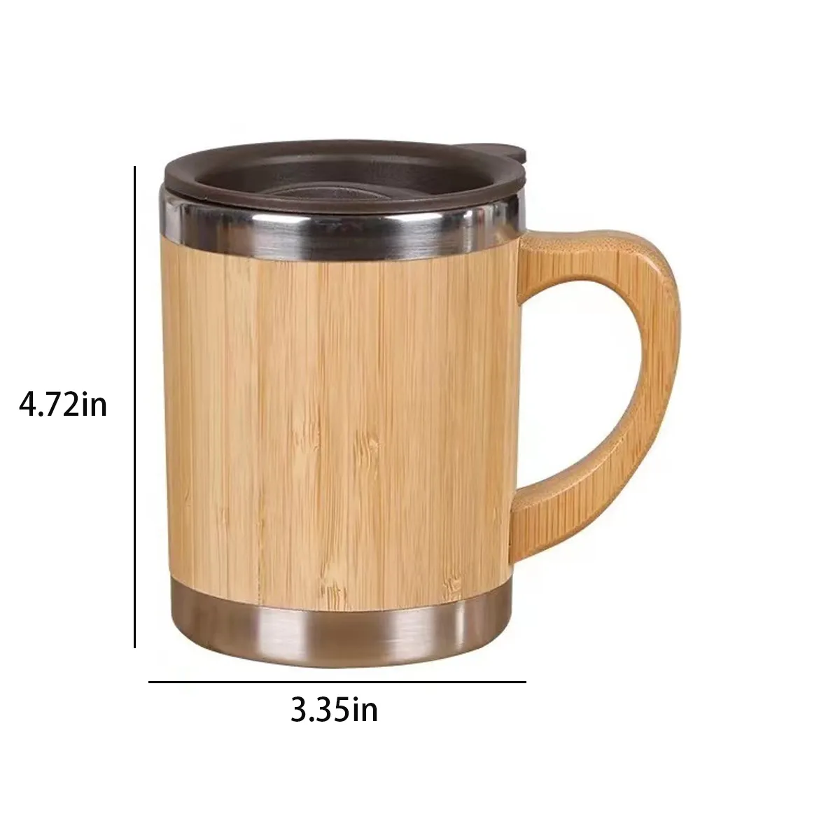 12OZ. Stainless Steel Bamboo Travel Mug with Handle and Lid 7