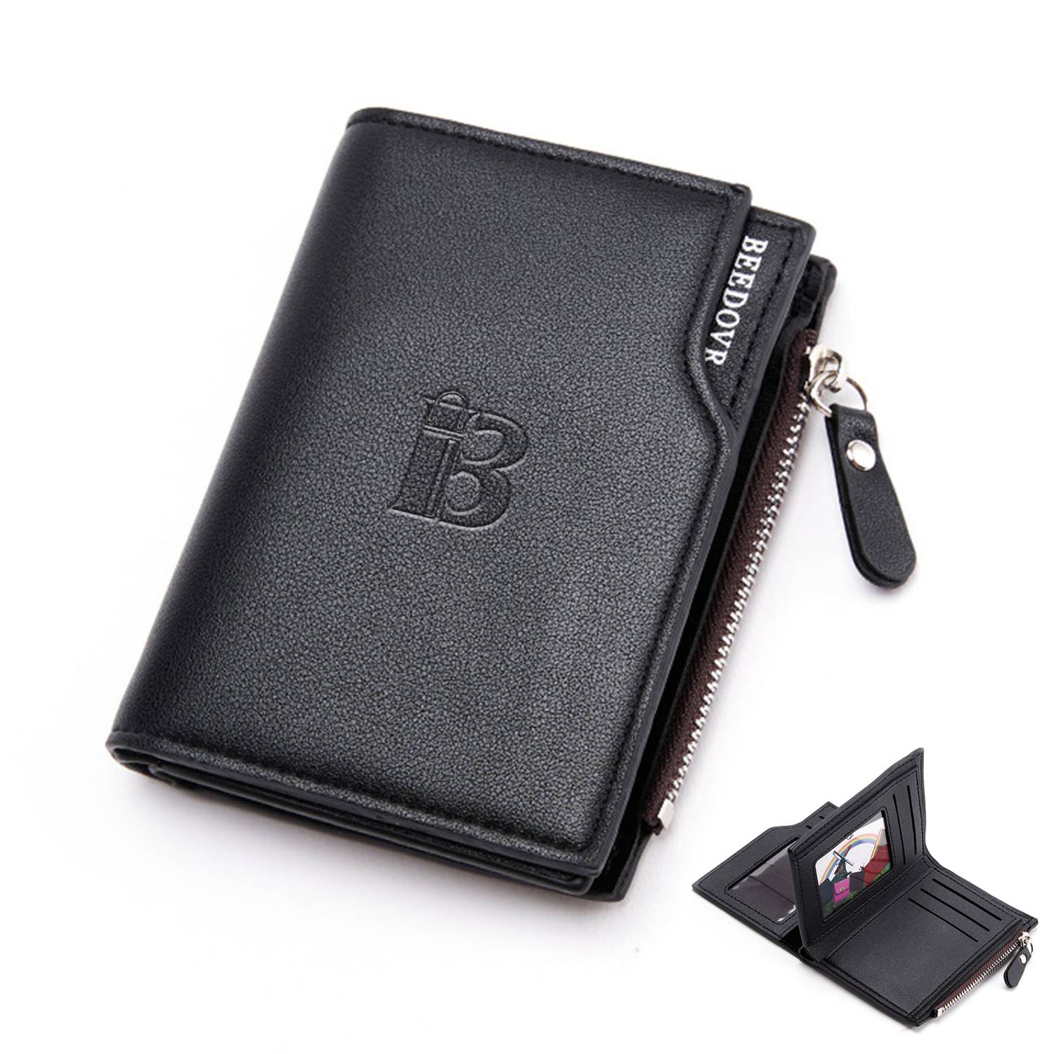 PU Leather Short Zipper Fashion Vertical Wallet For Men 1