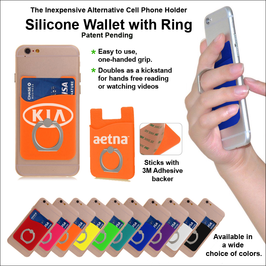 Inexpensive Alternative Cell Phone Holder- Silicone Wallet with Ring - Orange
