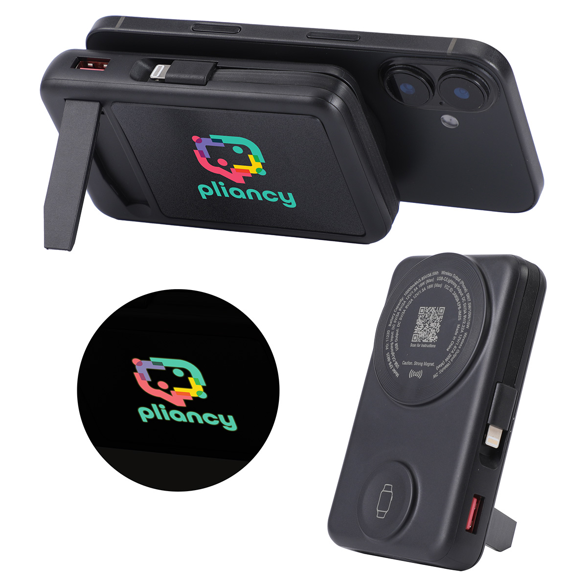 Imperial 10000mAh Light-Up Power Bank with Magnetic Wireless Charger, Watch Charger, Stand & Cable 3