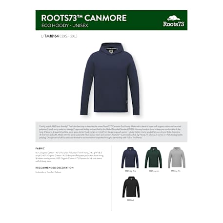 Roots73 CANMORE Eco Hoody - Unisex, custom hoodie or sweatshirt with logo imprint 105