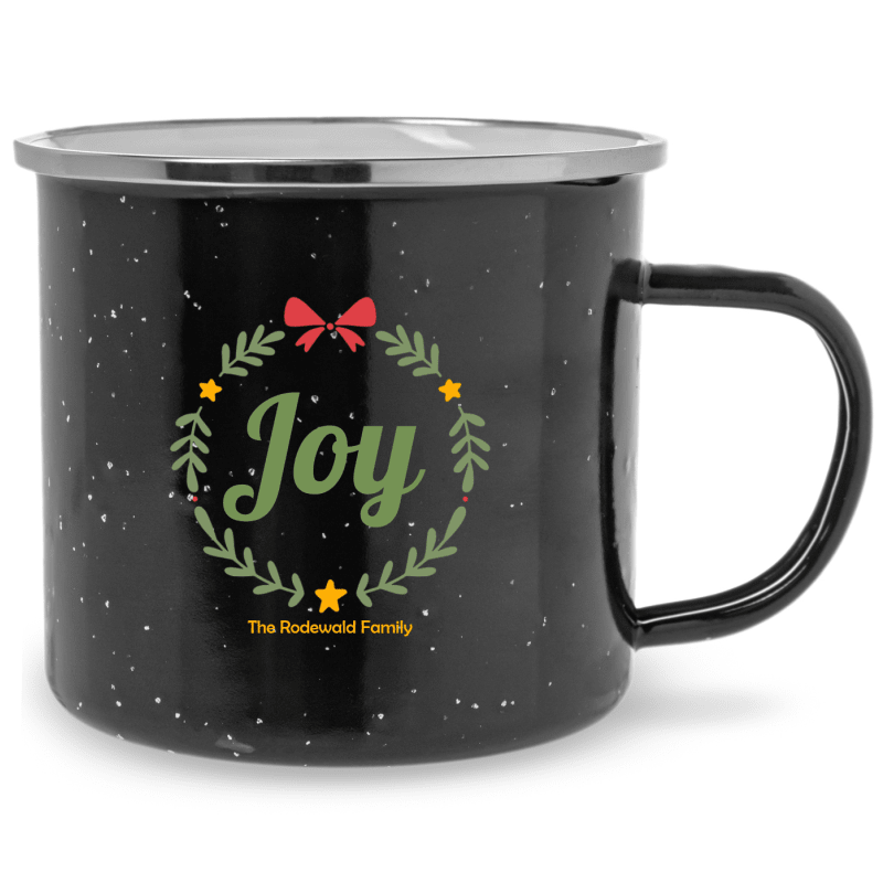 Personalized 16oz Christmas Joy Wreath Campfire Metal Mugs 1